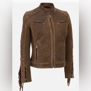 Leather Jacket NWT Brown Fringe w zippers  NEW! Vintage Wilsons Scuba Moto Style